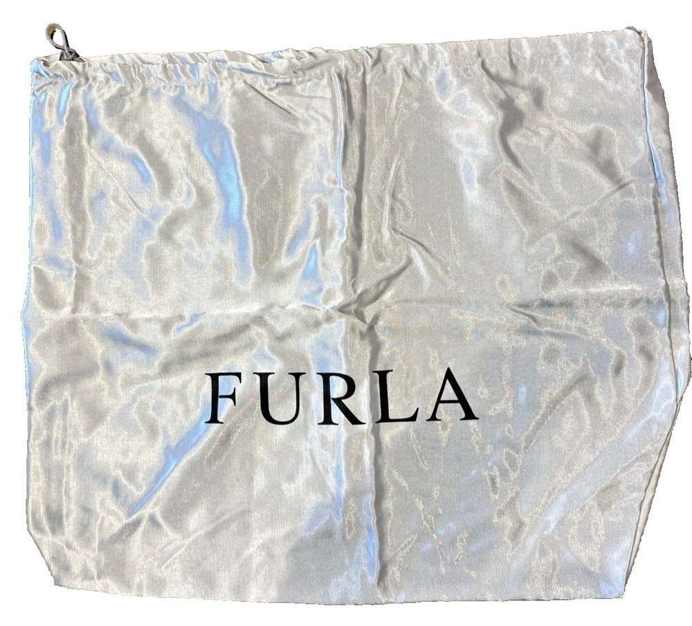 FURLA Silver Satin Black Logo Purse Shoe Handbag Dust Bag Drawstring 16" x 18"